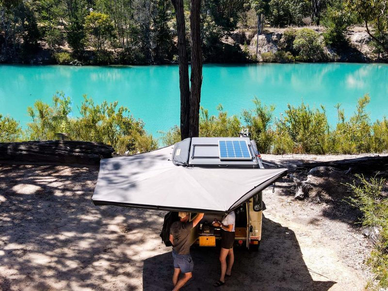 Camp King 270 degree freestanding awning shown open