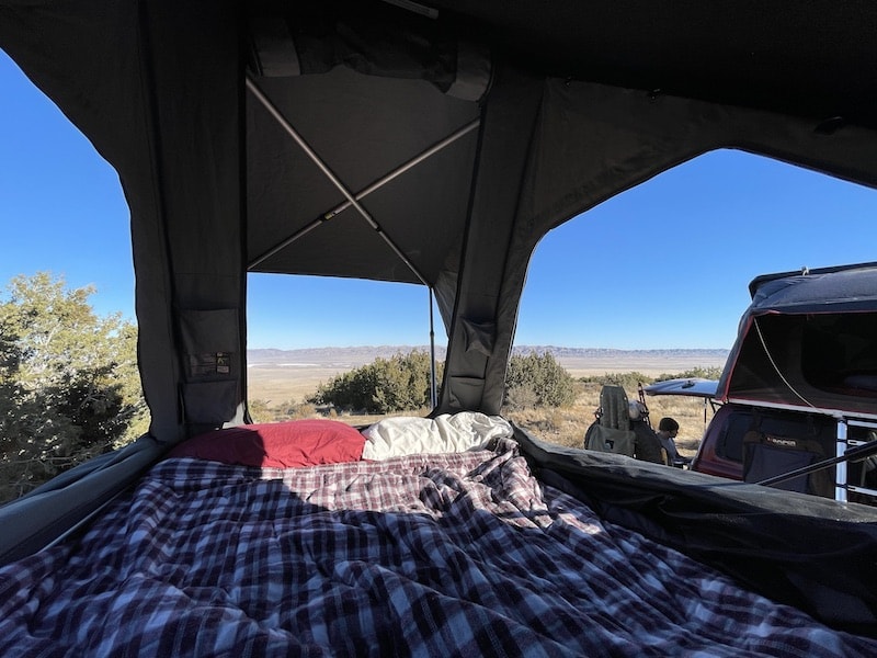 interior sleeping area of camp king aluminum roof top tent